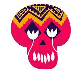 Mexican decorated skull, mexico concept traditional holiday cranium item icon isolated on white, flat vector illustration. Festive tradition north america country, celebrating day of dead.