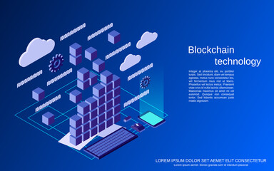 Blockchain technology flat 3d isometric vector concept illustration