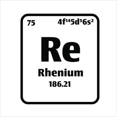 Rhenium (Re) button on black and white background on the periodic table of elements with atomic number or a chemistry science concept or experiment.	