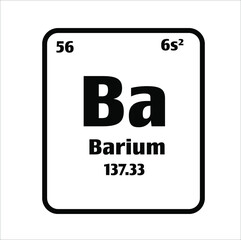 barium (Ba) button on black and white background on the periodic table of elements with atomic number or a chemistry science concept or experiment.	