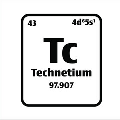 technetium (Tc) button on black and white background on the periodic table of elements with atomic number or a chemistry science concept or experiment.	