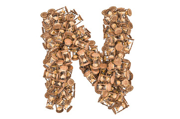 Letter N from hourglass, 3D rendering