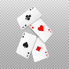 Falling four aces poker cards. Playing card. Vector illustration isolated on transparent background.
