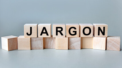 The inscription jargon on wooden cubes isolated on a light background, the concept of business and finance.