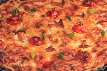 Wild Mushroom Tart. Caramelized Onion, Chanterelle Mushroom and Tomato Tart.