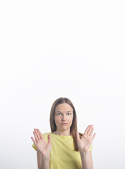 Oops sorry my fault. awkward guilty silly woman making mistake apologizing, uncomfortable feeling...