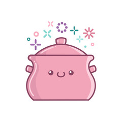 kawaii large kitchen cooking pot cartoon illustration