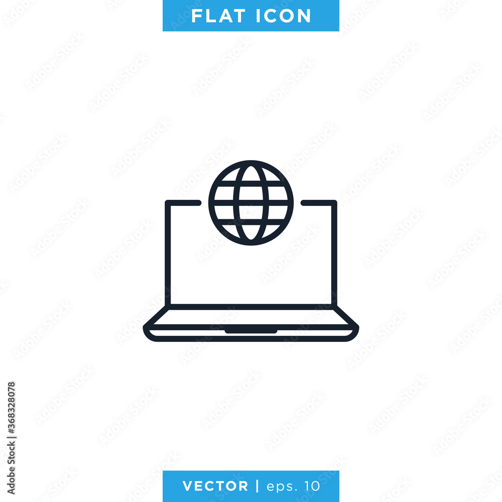Fototapete laptop with internet connection symbol icon vector logo design template. editable stroke.