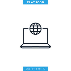 Laptop With Internet Connection Symbol Icon Vector Logo Design Template. Editable Stroke.