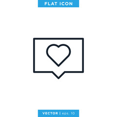 Speech Bubble and Heart Love Icon Vector Logo Design Template. Editable Stroke.