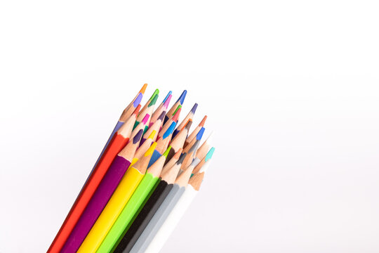 set of pencils with various colors on white background. Back school