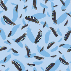 Eurasian jay feathers seamless vector pattern in blue and grey colors. Decorative boho surface print design for fabrics, textiles, stationery, scrapbook, packaging, and gift wrap.