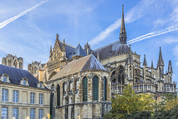Apse (Abside) of Notre-Dame de Reims cathedral (Our Lady of Reims, 1275). Cathedral is seat of...