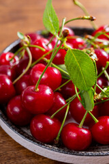 New harvest of red ripe juicy sour cherry or kriek berry
