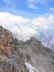 Zugspitze under the clouds. The highest point in Germany. The highest mountain in Germany