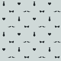 Seamless vector pattern with moustache, heart, tie and necktie
