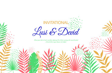 Invitation Vector Background Palm Leaves