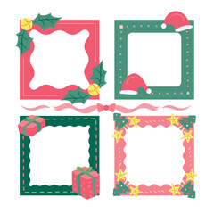Hand drawn christmas frame collection in green and red
