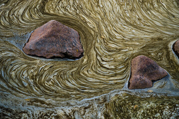 Foam on the river. Abstract illustration on the surface of the water.