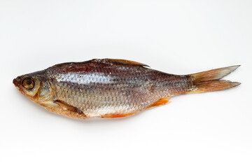 Single dried fish on white background with clipping path