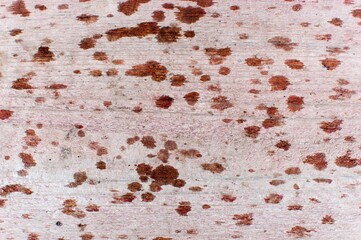 Beautiful raindrops on a wooden surface with shiny bolts. Top view.