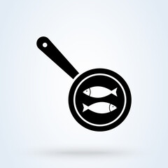 Frying pan fish. Simple modern icon design illustration.