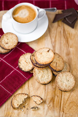 Oatmeal cookies with chocolate and freshly roasted coffee