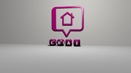 3D graphical image of CHAT vertically along with text built by metallic cubic letters from the top perspective, excellent for the concept presentation and slideshows. illustration and icon