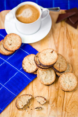 Oatmeal cookies with chocolate and freshly roasted coffee