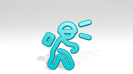 CLIMBING HEAD LIGHT from a perspective with the shadow. A thick sculpture made of metallic materials of 3D rendering. mountain and adventure