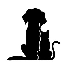 illustration of black silhouettes of dogs and cats on a white background