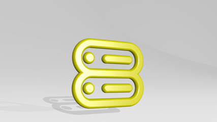 SERVER from a perspective with the shadow. A thick sculpture made of metallic materials of 3D rendering. data and illustration