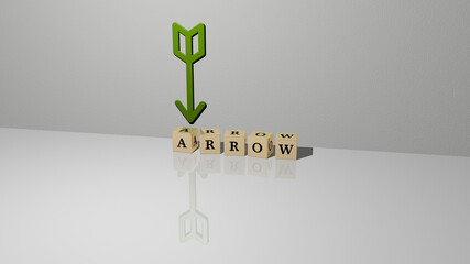 3D illustration of arrow graphics and text made by metallic dice letters for the related meanings of the concept and presentations. background and icon