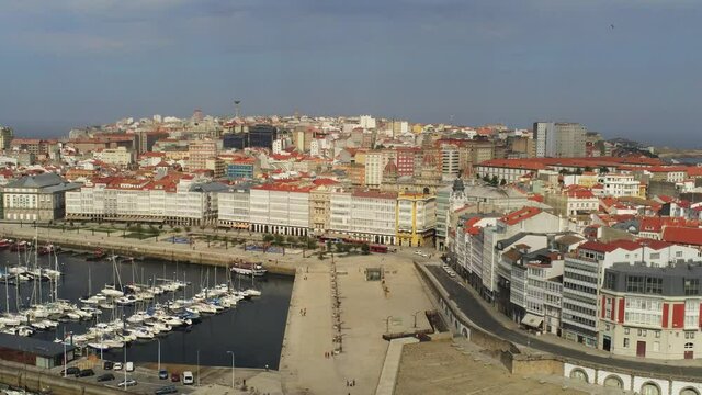 A Coruna. Beautiful coastal city in Galicia,Spain. Aerial Drone Footage