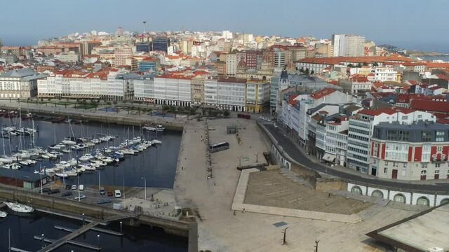A Coruna. Beautiful coastal city in Galicia,Spain. Aerial Drone Footage