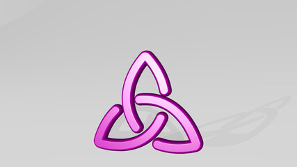 HISTORY TRIANGLE made by 3D illustration of a shiny metallic sculpture with the shadow on light background. architecture and ancient