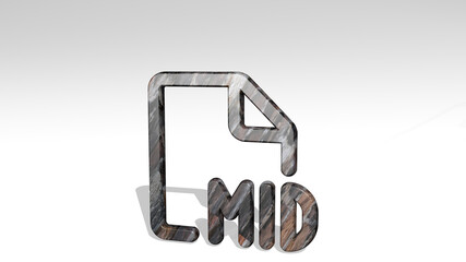 audio file mid made by 3D illustration of a shiny metallic sculpture casting shadow on light background. music and design