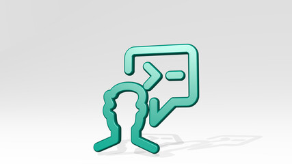 programming user chat made by 3D illustration of a shiny metallic sculpture with the shadow on light background. code and computer