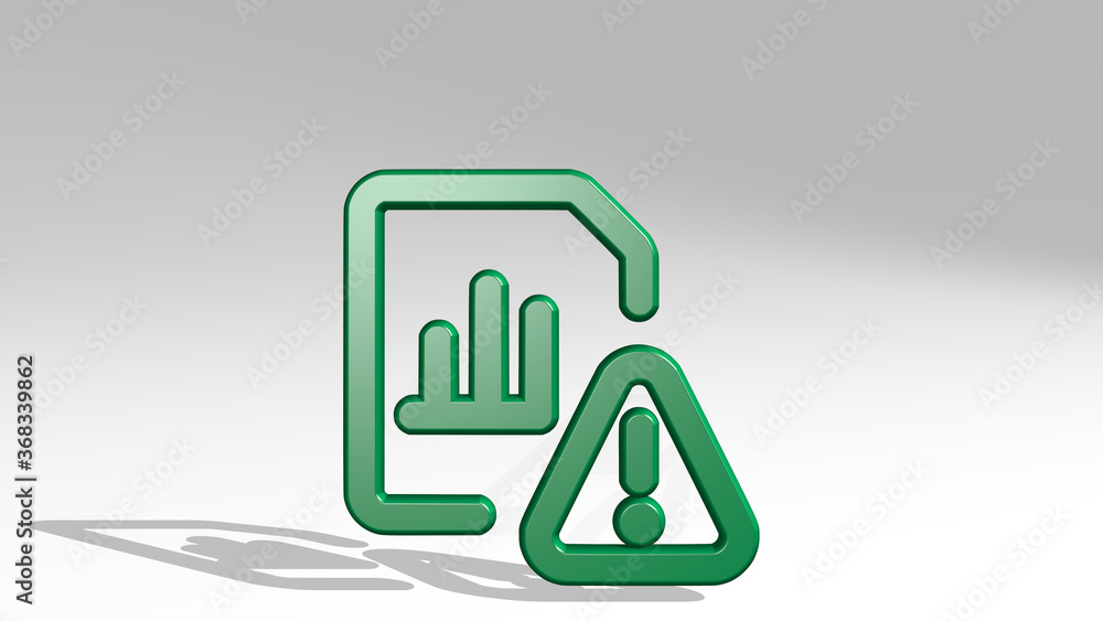 Poster data file bars warning stand with shadow. 3d illustration of metallic sculpture over a white backgro