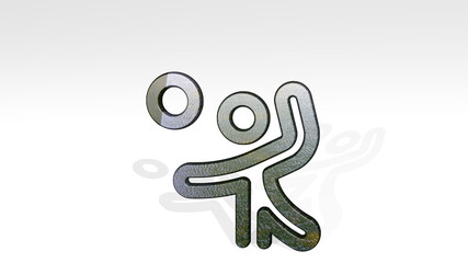 VOLLEYBALL SMASH made by 3D illustration of a shiny metallic sculpture casting shadow on light background. beach and sport