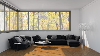 Large luxury modern minimal bright interiors room mockup illustration 3D rendering