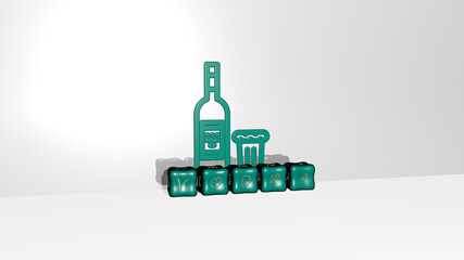3D illustration of VODKA graphics and text made by metallic dice letters for the related meanings of the concept and presentations. alcohol and cocktail