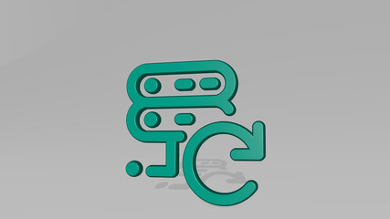 server refresh from a perspective with the shadow. A thick sculpture made of metallic materials of 3D rendering. data and illustration