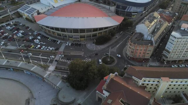 A Coruna. Galicia. Riazor stadium. Spain. Aerial Drone Footage
