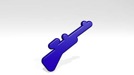 shooting rifle from a perspective with the shadow. A thick sculpture made of metallic materials of 3D rendering. background and illustration