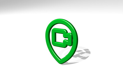 STYLE THREE PIN CAMERA stand with shadow. 3D illustration of metallic sculpture over a white background with mild texture. design and icon