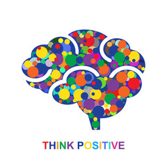 Positive thinking concept. Brain icon vector illustration isolated on white. Abstract silhouette with circles.