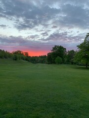 the golf course at sunset