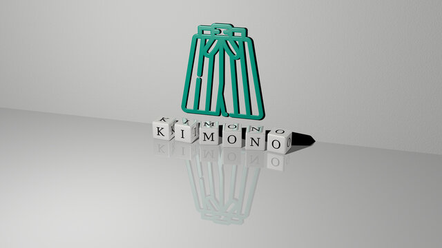 3D illustration of KIMONO graphics and text made by metallic dice letters for the related meanings of the concept and presentations. japanese and asian