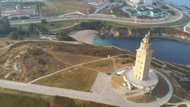 Tower of Hercules.A Coruna, Galicia. Spain. Aerial Drone Footage
